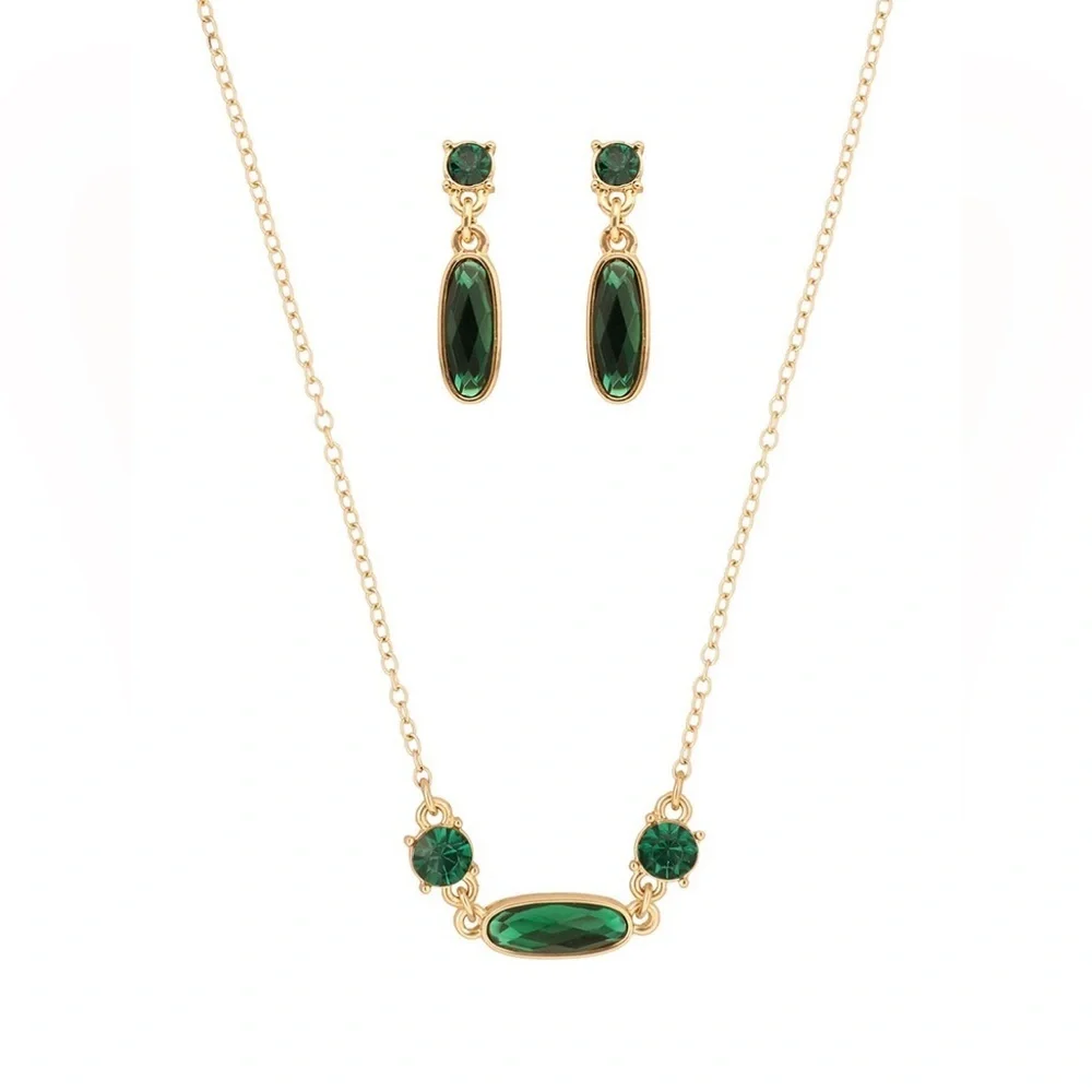 Nine West Gold and Green Earring Emerald Green Color - Picture 1 of 9